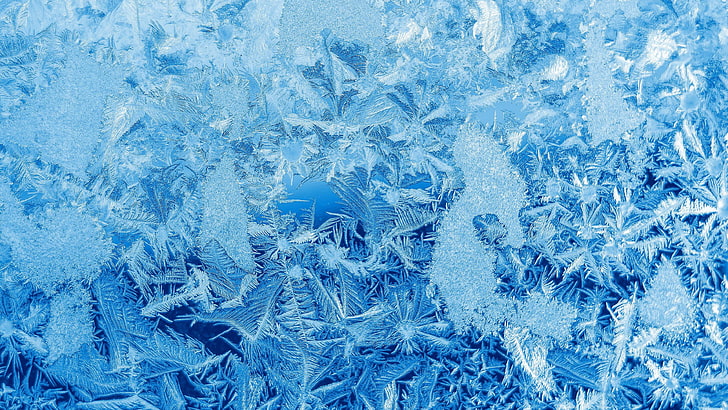 wide frosted glass, winter, cold temperature, blue, snow, backgrounds, HD wallpaper