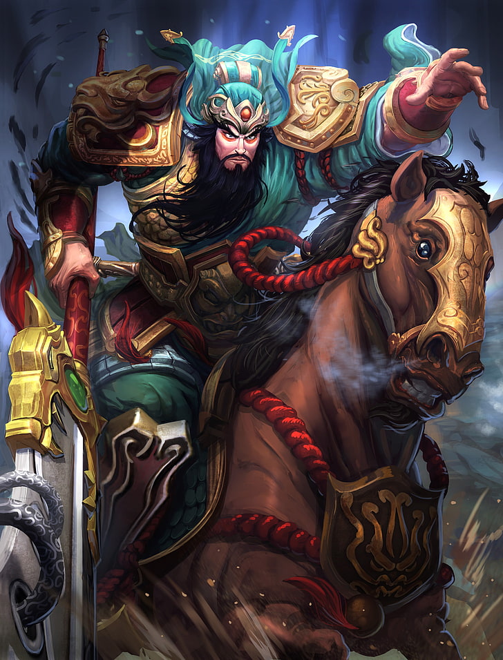 video games, Guan Yu, Smite, horse, art and craft, multi colored