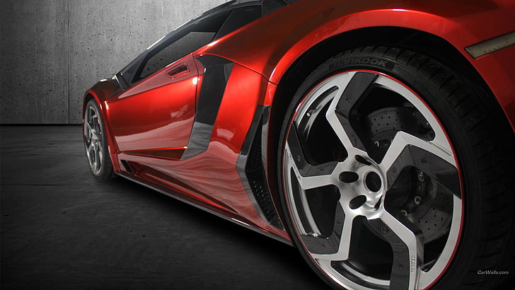 red car, Lamborghini Aventador, motor vehicle, wheel, transportation