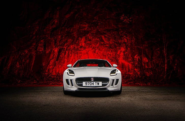 Jaguar, F-Type, White, Red, Ligth, Car, Front, Sport, HD wallpaper