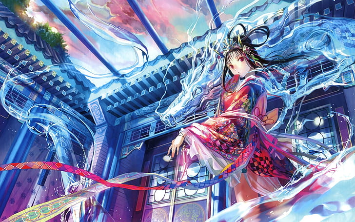 HD wallpaper: water dragons ribbons fuji choko anime girls water dragon  original characters Nature Water HD Art | Wallpaper Flare
