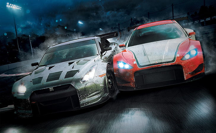 NFS Shift 2 Unleashed, two white and silver cars, Games, Need For Speed