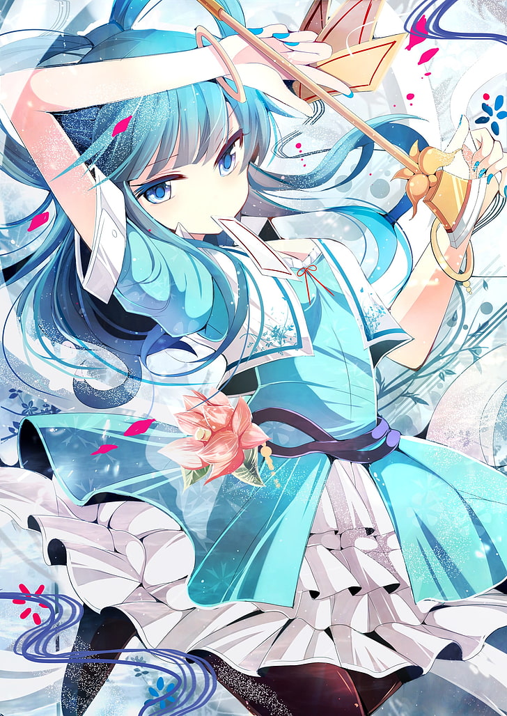 HD wallpaper female anime character Touhou Kaku Seiga blue dress  playing cards  Wallpaper Flare