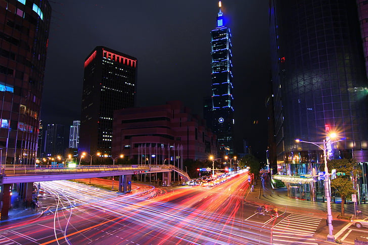 Man Made, Taipei 101, Building, City, Night, Road, Skyscraper