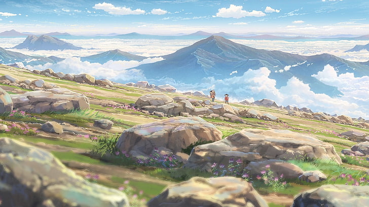 cartoon film showing moutains, Kimi no Na Wa, Your Name, landscape, HD wallpaper