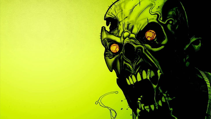 zombie illustration, zombies, green, artwork, horror, green color