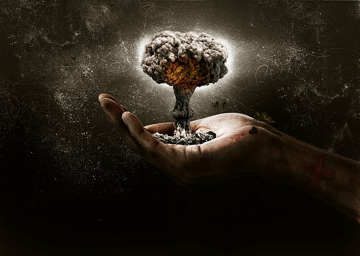 Blast, Cloud, Dark, Explosion, hand, miniature, mushroom, Nuclear