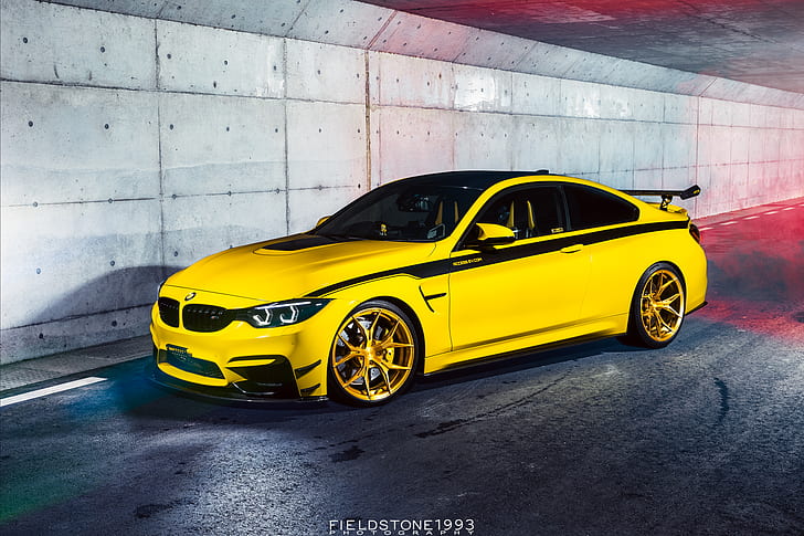 car, BMW, yellow cars, BMW M4, watermarked, luxury cars