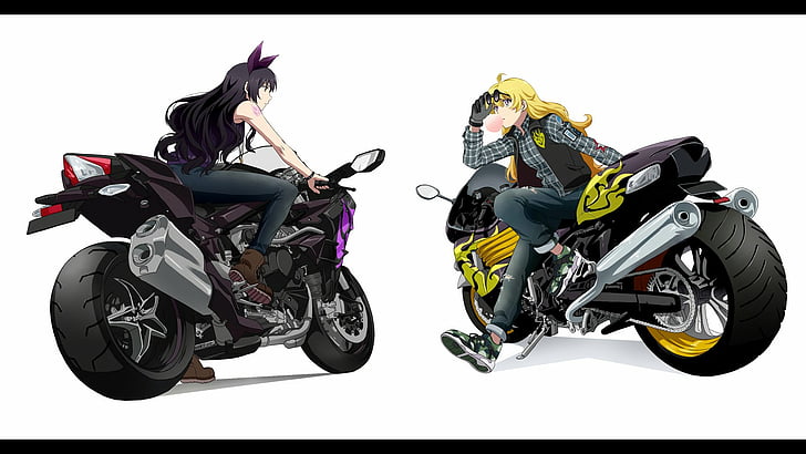 Anime, RWBY, Blake Belladonna, Yang Xiao Long, motorcycle, mode of transportation, HD wallpaper