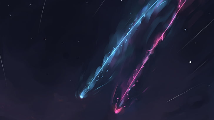 meteorite, blue and red stars painting, Your Name, anime, shooting stars