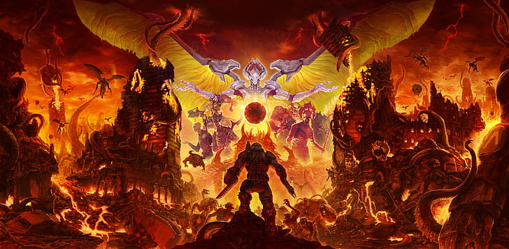 Doom (game), DOOM Eternal, Doom slayer, hell, HD wallpaper