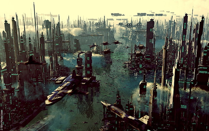 science fiction, futuristic, city, futuristic city, DeviantArt, HD wallpaper