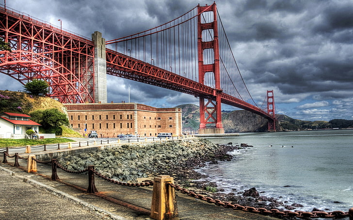 HDR, bridge, river, building, Golden Gate Bridge, architecture