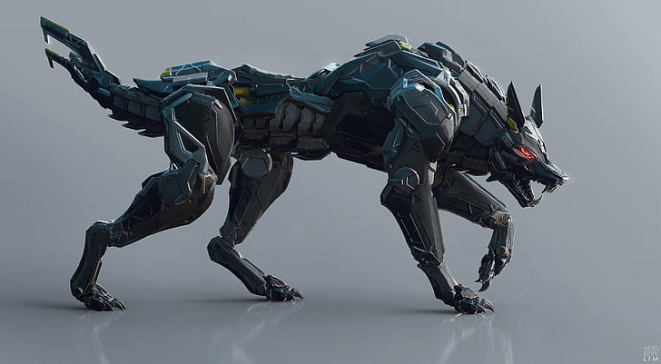 robot wolf toy, 3D, render, studio shot, gray, indoors, gray background, HD wallpaper