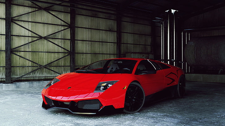 red Lamborghini coupe, machine, tuning, spoiler, SuperVeloce, HD wallpaper