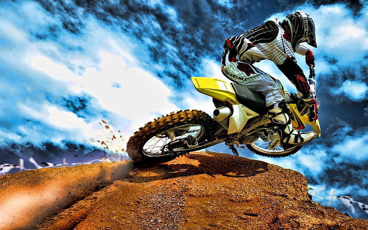 yellow enduro motorcycle, motocross, extreme sports, transportation