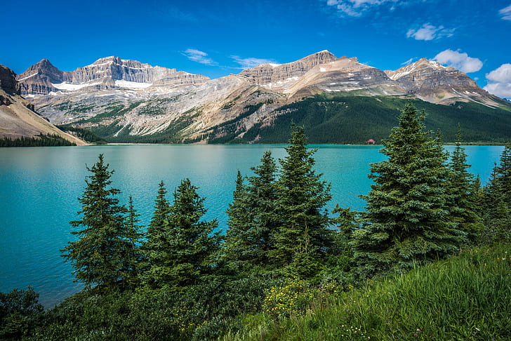 Bow Lake, Banff National Park, Alberta, Canada, mountains, sky, HD wallpaper