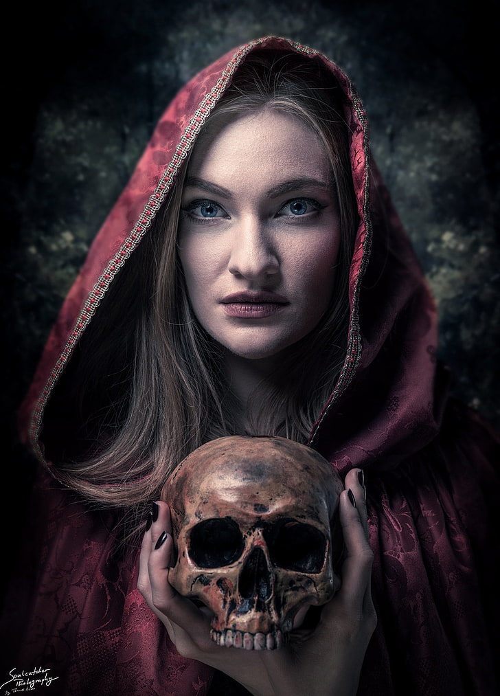 skull, women, model, fantasy girl, horror, fear, spooky, halloween, HD wallpaper