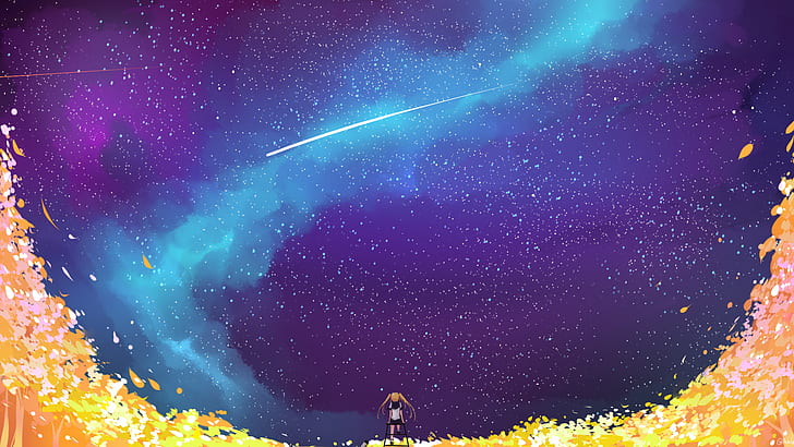 Hd Wallpaper Anime Girl Space Stars Galaxy Falling Stars