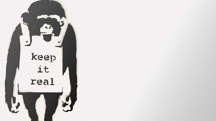 keep it real text overlay, chimpanzees, communication, copy space