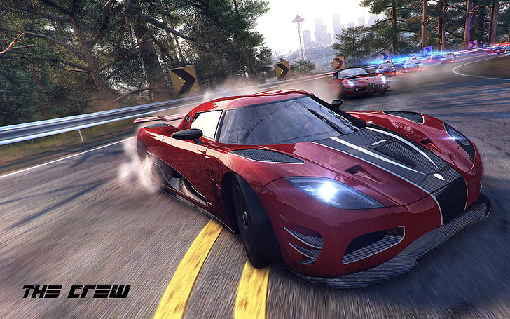 The Crew video game cover, Koenigsegg, red, police, Ubisoft, Agera R