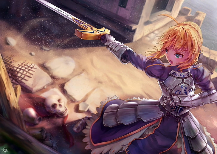 anime, anime girls, Fate/Stay Night, Fate Series, Saber, short hair, HD wallpaper