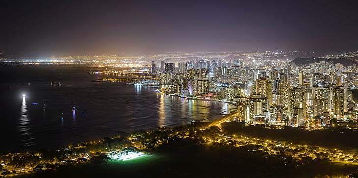 City Skyline photo during night time, hawaii, hawaii, at Night, HD wallpaper