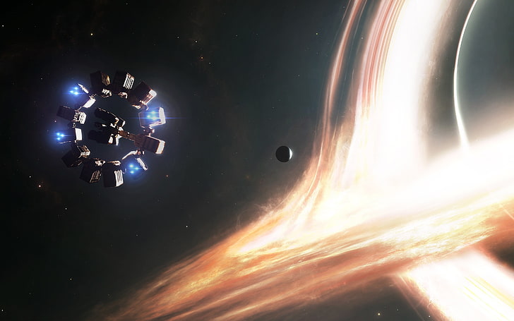 gray space station, spacecraft in galaxy, Interstellar (movie) HD wallpaper