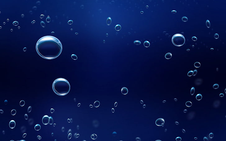bubbles with blue background wallpaper, surface, dark, liquid, HD wallpaper