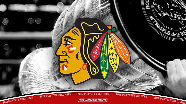 chicago blackhawks, close-up, focus on foreground, text, no people