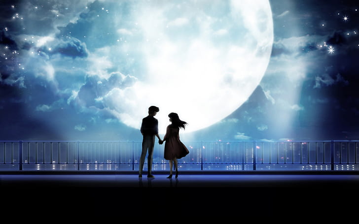 HD wallpaper: Anime Art Anime Couple Holding Hands Moonlight Desktop |  Wallpaper Flare