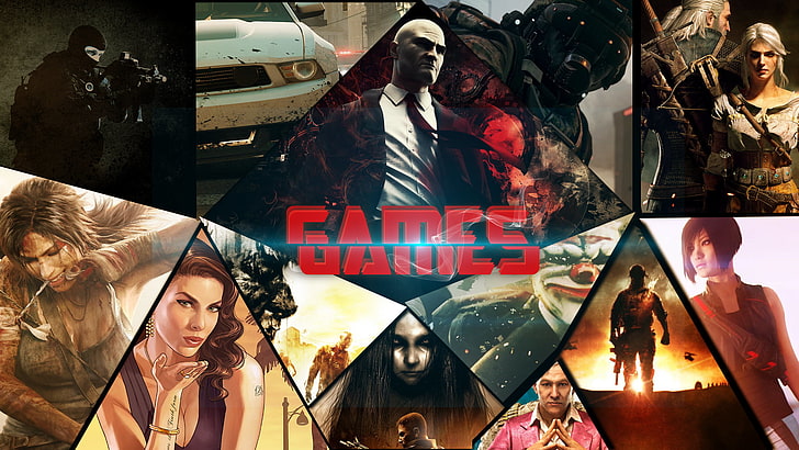 assorted games collage wallpaper, Hitman, The Witcher 3: Wild Hunt