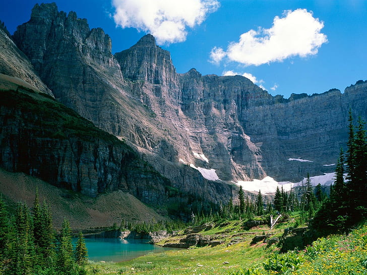 landscape, Glacier National Park, Montana, cliff, mountains, HD wallpaper