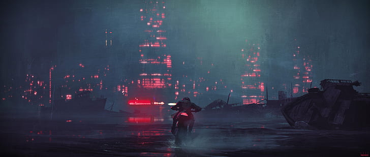 Sci Fi, City, Futuristic, Motorcycle, Night, Vehicle