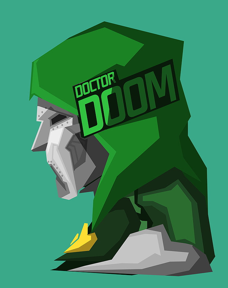 villains, Doctor Doom, Marvel Comics, green background, Bosslogic
