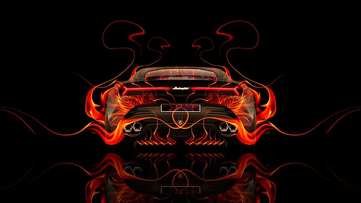 Auto, Design, Black, Lamborghini, Fire, Machine, Orange, Style, HD wallpaper