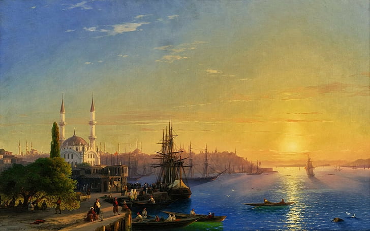 fantasy art painting boat coast ivan aivazovsky classic art sunset