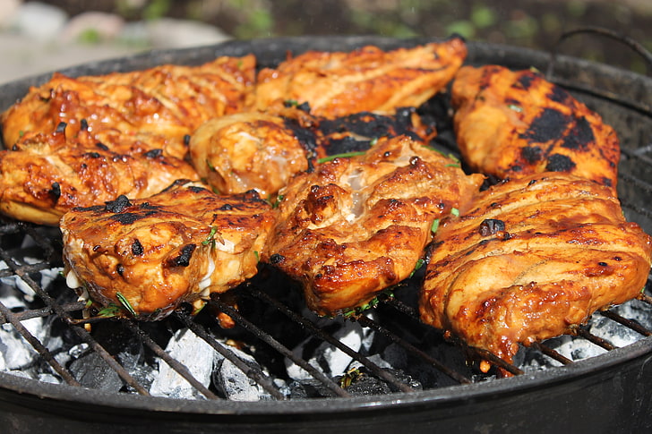 grilled chicken, barbecue, meat, juicy, food, cooking, barbecue Grill, HD wallpaper