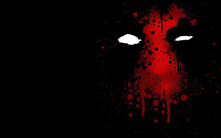 Deadpool illustration, black background, red, Marvel Comics, close-up