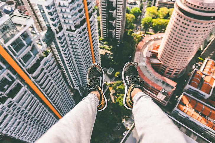 shoes, cityscape, aerial view, Nike, rooftops, rooftopping