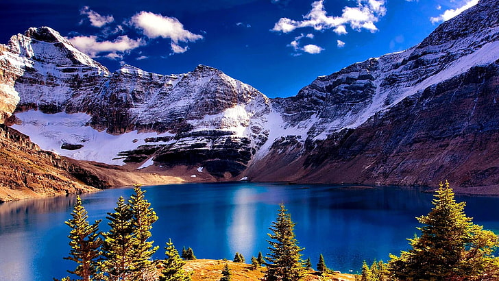 mountain, lake, snow, canada, yoho national park, sky, landscape, HD wallpaper