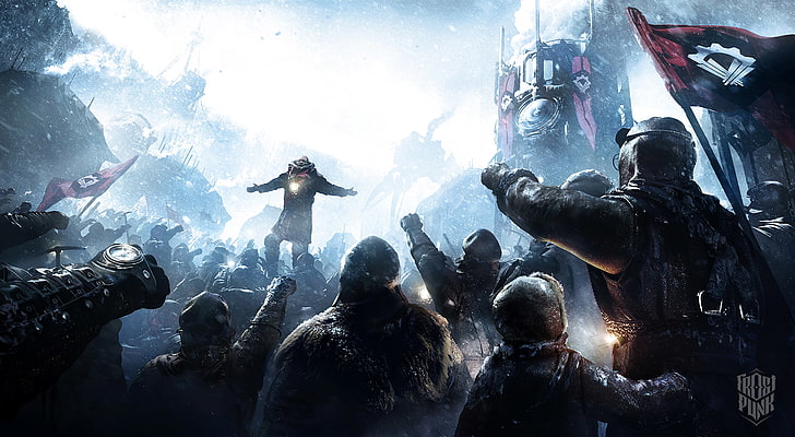 Frostpunk, people, snow, dark, Video Game Art, video games