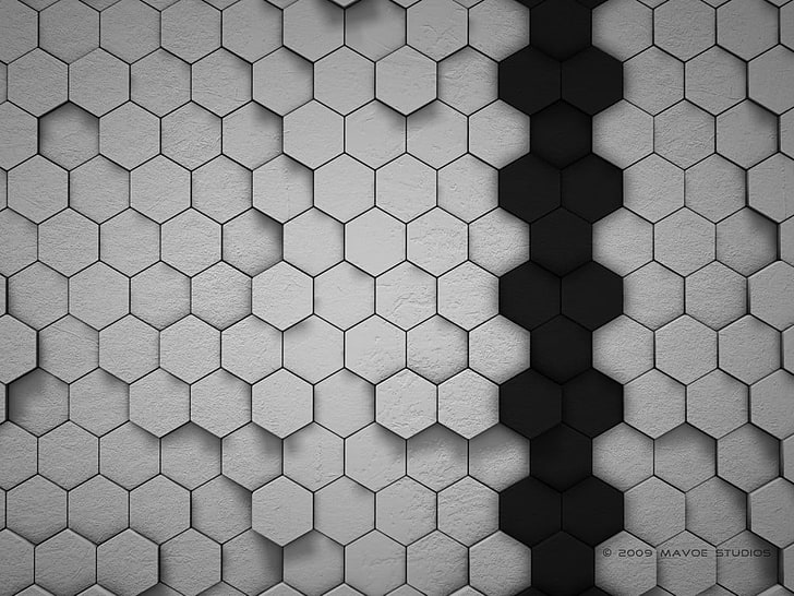gray digital wallpaper, hexagon, no people, pattern, full frame, HD wallpaper
