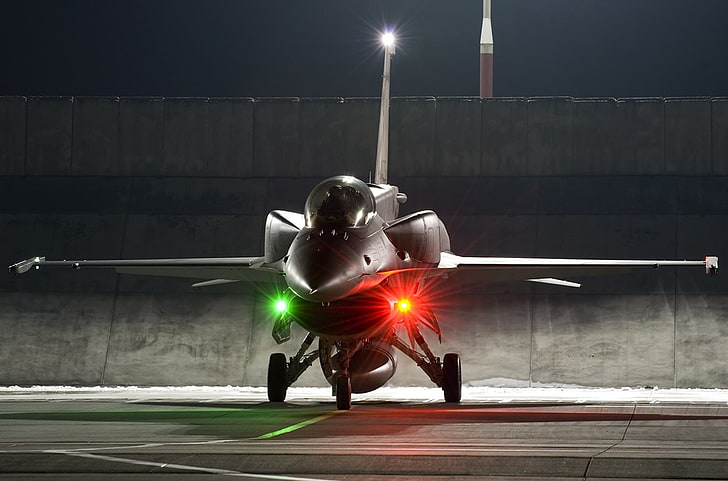 PAF F 16 D-Block 52, black jet plane, Aircrafts / Planes, illuminated