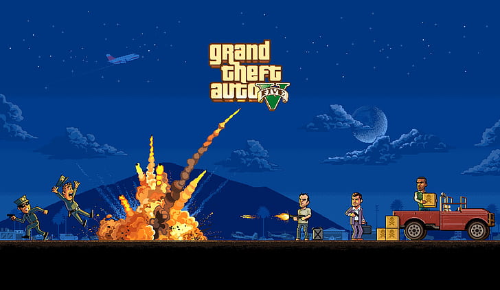 The game, Police, The explosion, Art, Pixels, 8bit, Michael, HD wallpaper