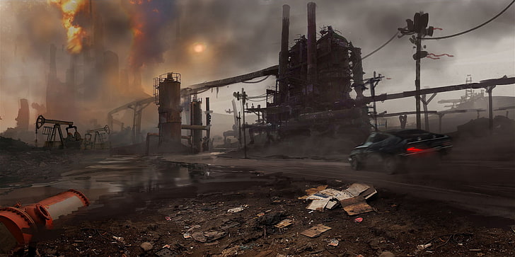 Mad Max, apocalyptic, desert, Mad Max (game), industry, pollution, HD wallpaper
