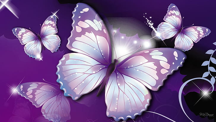 Butterflies Purple, white, 3d and abstract