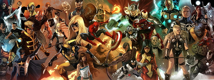 Marvel Comics, Cartoon Characters, Superheroes, marvel heroes poster, HD wallpaper