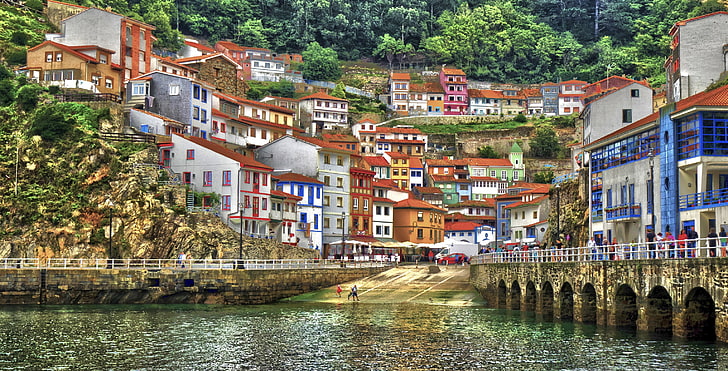 building, home, Bay, Spain, Asturias, The Bay of Biscay, embankments, HD wallpaper