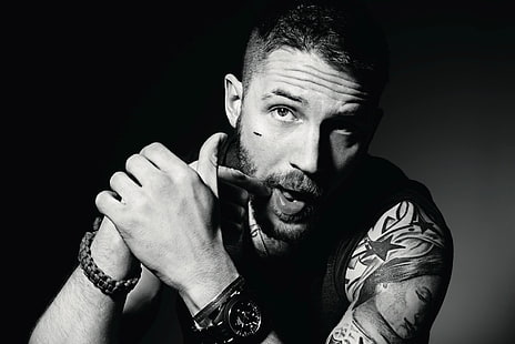 HD wallpaper: men's black and white suit, Tom Hardy, monochrome, adult ...